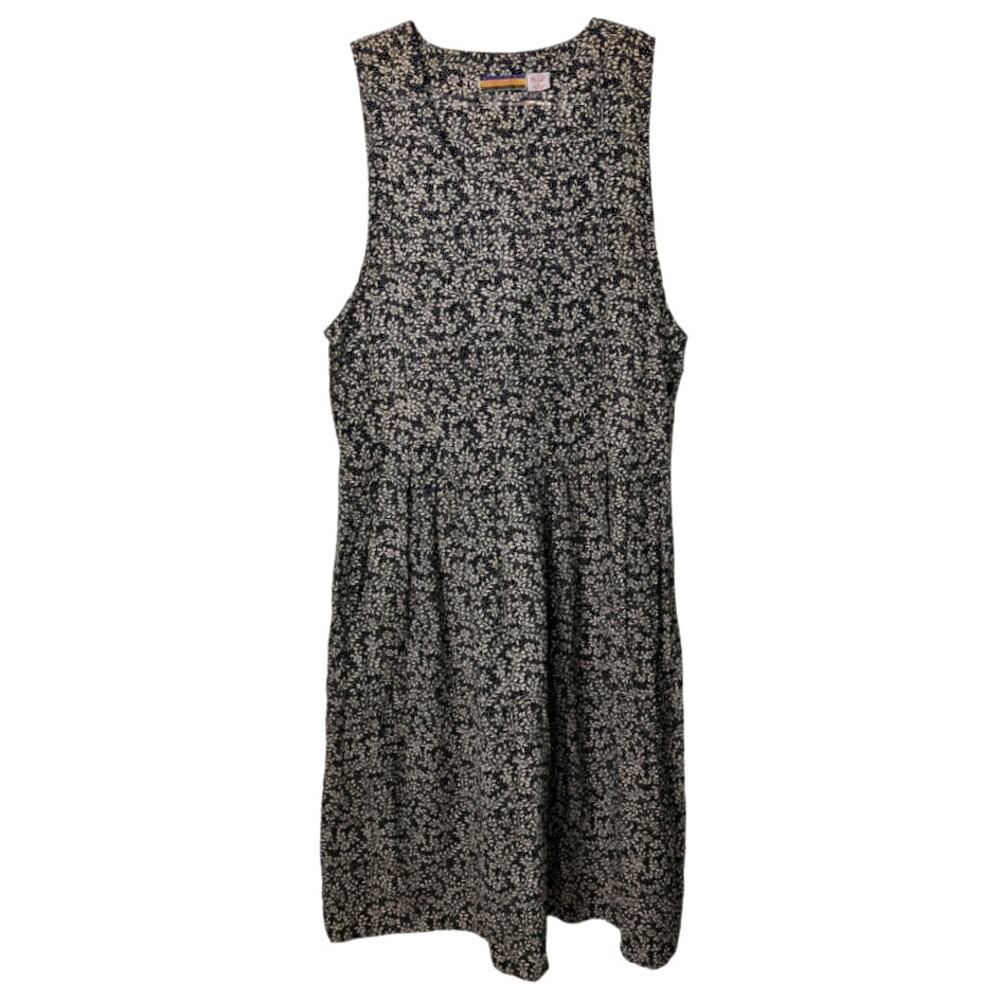 Vintage 90's Bryn Connelly Cotton Floral Print Maxi Apron Dress Black White L
